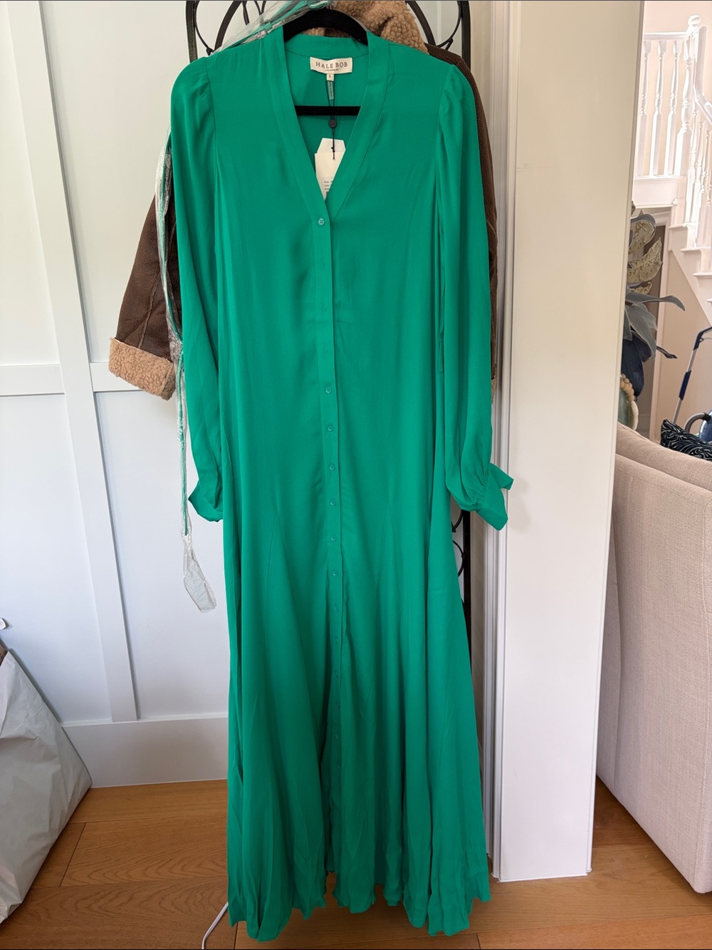Hale Bob Emerald Green Button-Front Maxi Dress
